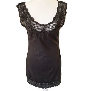 Free People Dress Bird Lace Top Beading Dark Gray XS